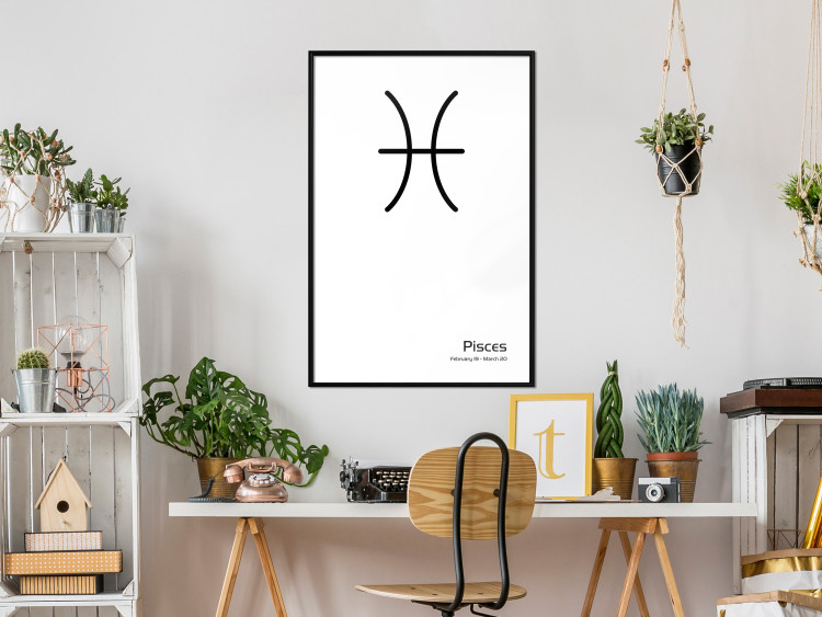 Poster Pisces - simple black and white composition with zodiac sign and text 117070 additionalImage 3