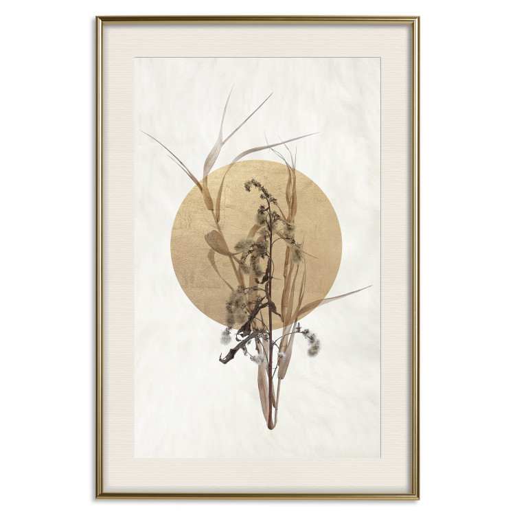Wall Poster Field Bouquet - beige Japanese-style composition with a circle and plant 117570 additionalImage 19