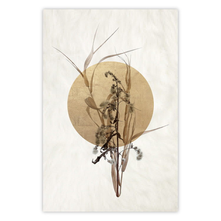 Wall Poster Field Bouquet - beige Japanese-style composition with a circle and plant 117570
