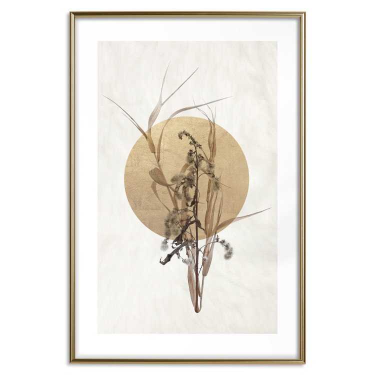 Wall Poster Field Bouquet - beige Japanese-style composition with a circle and plant 117570 additionalImage 14