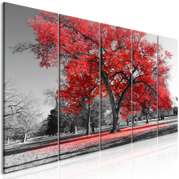 Canvas Autumn in the Park (5 Parts) Narrow Red 122770 additionalImage 2
