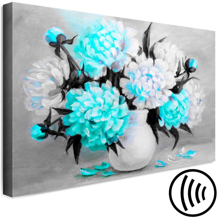 Canvas Art Print Turquoise peony bouquet - still life with a colourful accent 123370 additionalImage 6