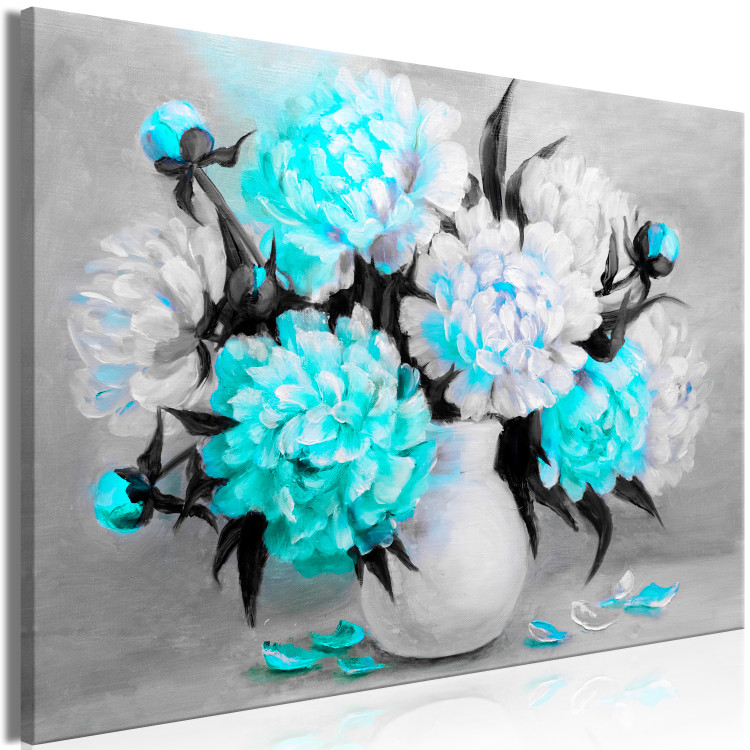 Canvas Art Print Turquoise peony bouquet - still life with a colourful accent 123370 additionalImage 2