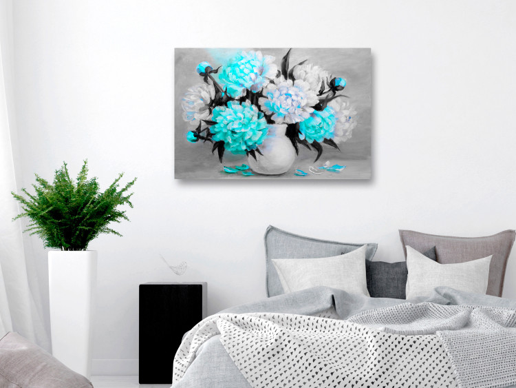 Canvas Art Print Turquoise peony bouquet - still life with a colourful accent 123370 additionalImage 3