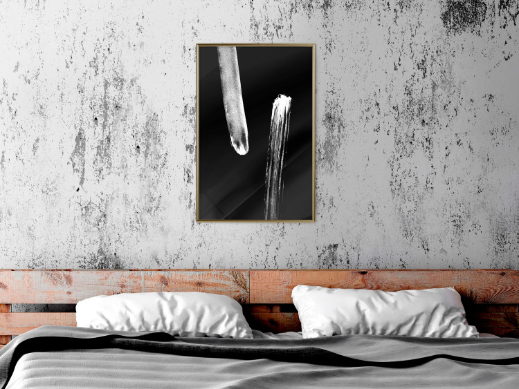 Wall Poster Evening Stroll - white elongated abstract stripes on black background 123670 additionalImage 5