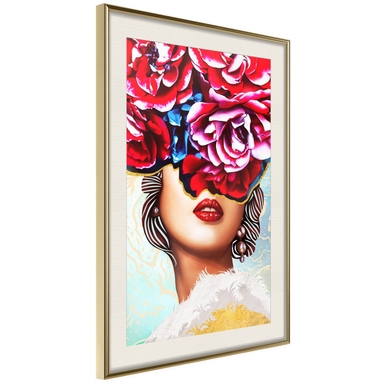 Wall Poster Sweet Lips - abstract portrait of woman with flowers on light background 127870 additionalImage 3