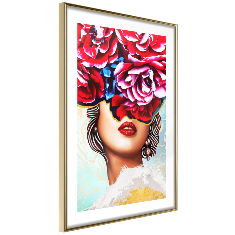 Wall Poster Sweet Lips - abstract portrait of woman with flowers on light background 127870 additionalImage 9