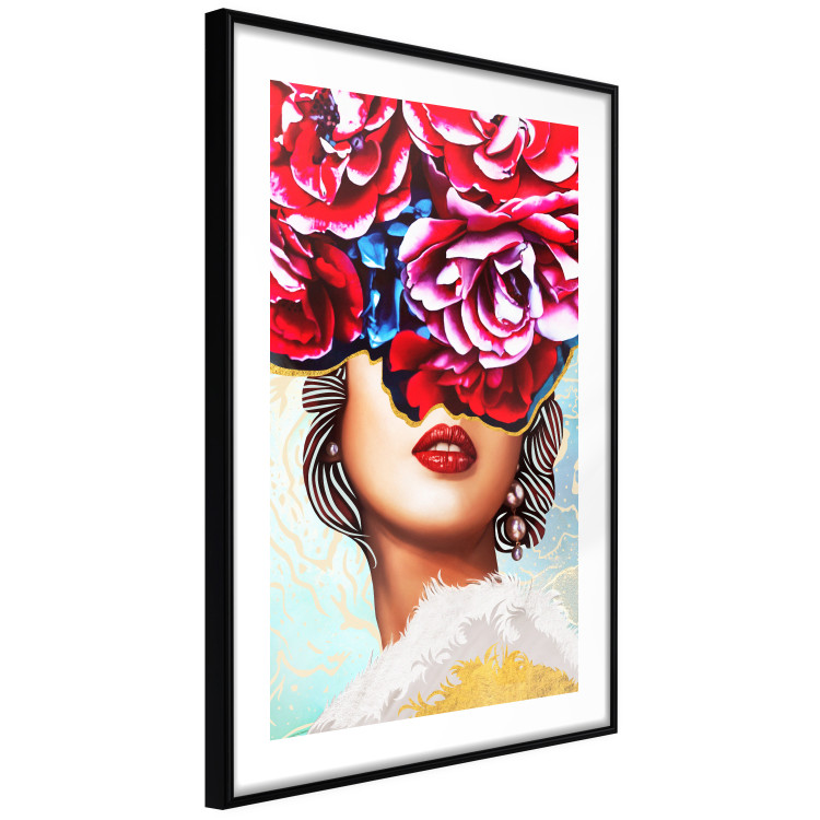 Wall Poster Sweet Lips - abstract portrait of woman with flowers on light background 127870 additionalImage 8