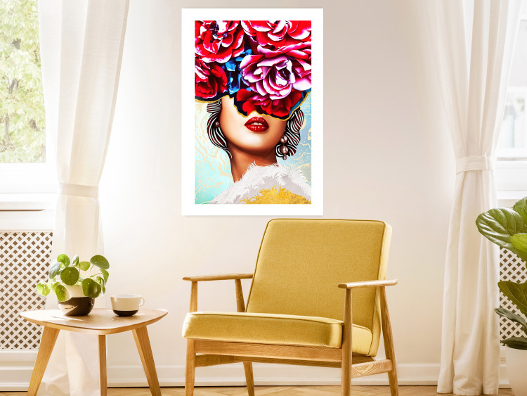 Wall Poster Sweet Lips - abstract portrait of woman with flowers on light background 127870 additionalImage 5