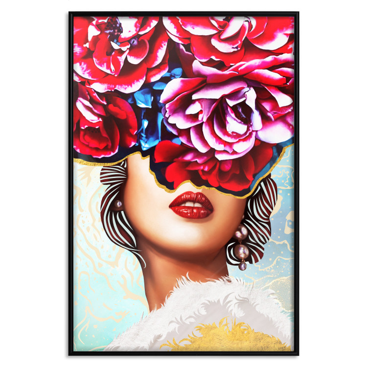 Wall Poster Sweet Lips - abstract portrait of woman with flowers on light background 127870 additionalImage 14