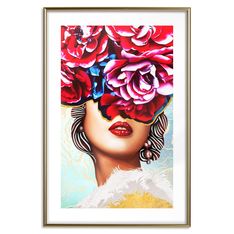 Wall Poster Sweet Lips - abstract portrait of woman with flowers on light background 127870 additionalImage 20