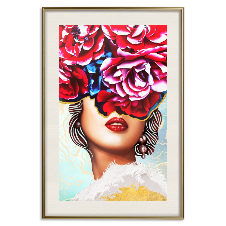Wall Poster Sweet Lips - abstract portrait of woman with flowers on light background 127870 additionalImage 27