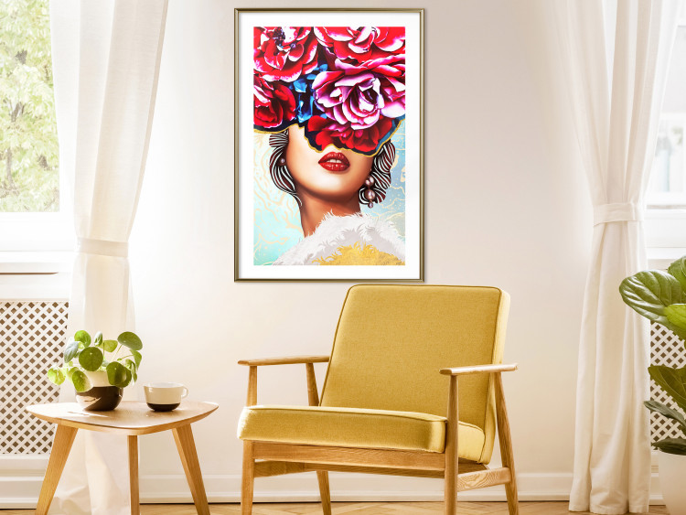 Wall Poster Sweet Lips - abstract portrait of woman with flowers on light background 127870 additionalImage 13