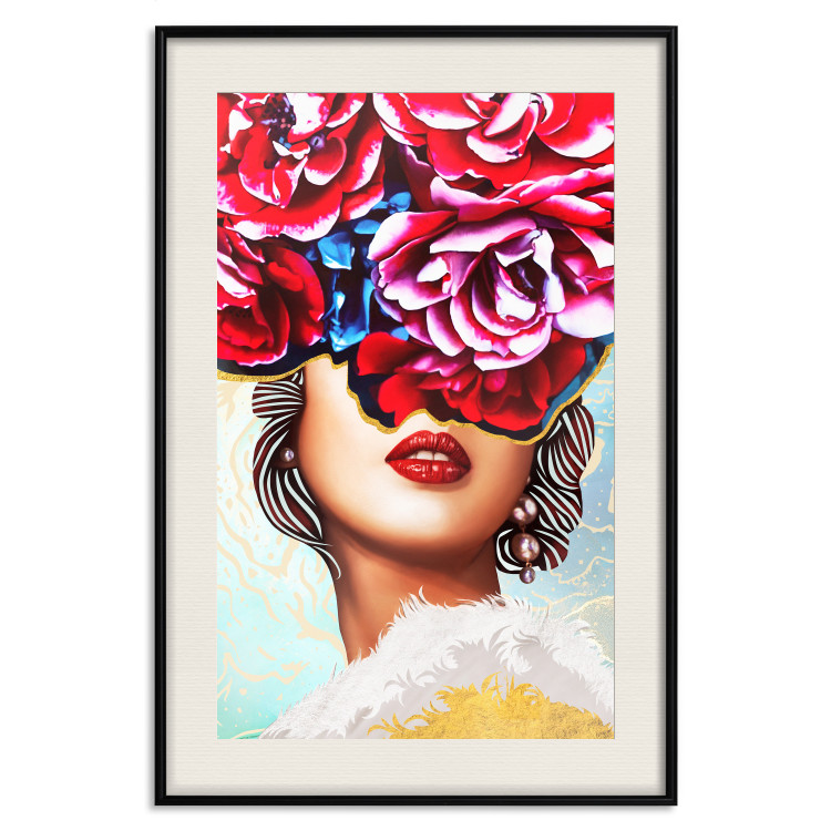Wall Poster Sweet Lips - abstract portrait of woman with flowers on light background 127870 additionalImage 26