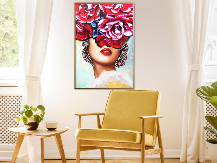 Wall Poster Sweet Lips - abstract portrait of woman with flowers on light background 127870 additionalImage 5
