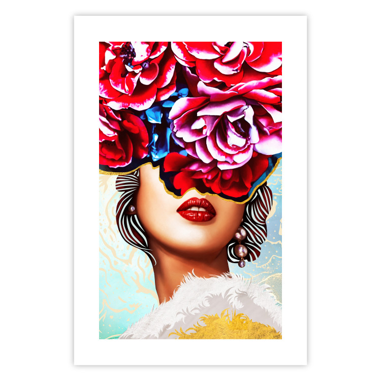 Wall Poster Sweet Lips - abstract portrait of woman with flowers on light background 127870 additionalImage 16