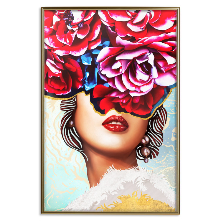 Wall Poster Sweet Lips - abstract portrait of woman with flowers on light background 127870 additionalImage 15