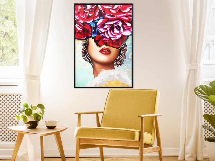 Wall Poster Sweet Lips - abstract portrait of woman with flowers on light background 127870 additionalImage 4