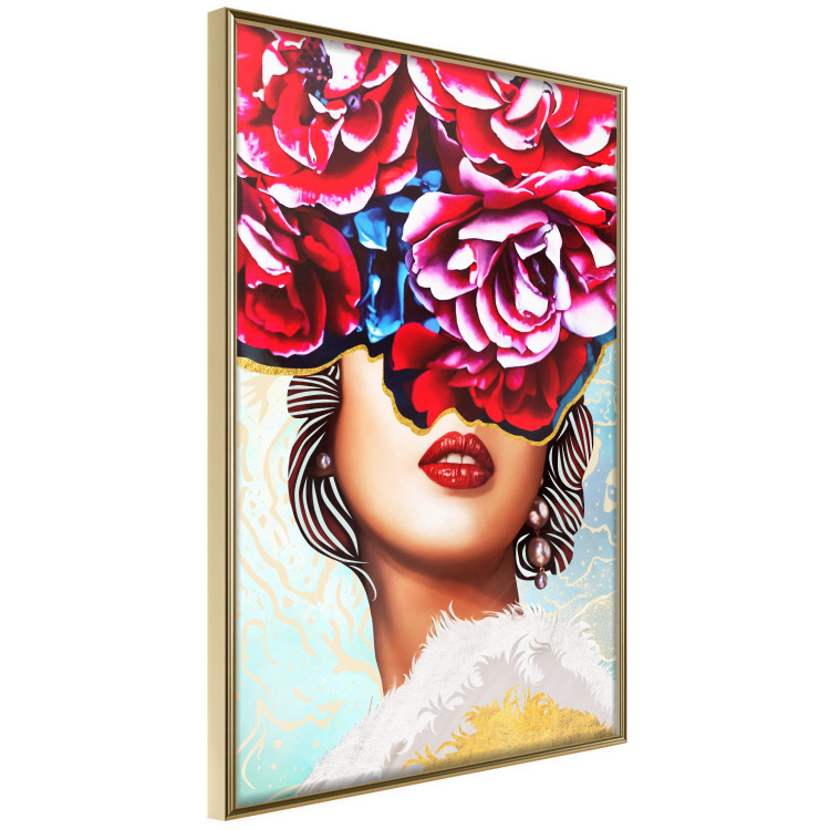 Wall Poster Sweet Lips - abstract portrait of woman with flowers on light background 127870 additionalImage 12