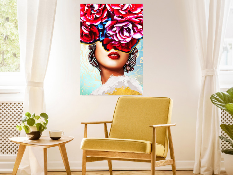 Wall Poster Sweet Lips - abstract portrait of woman with flowers on light background 127870 additionalImage 2