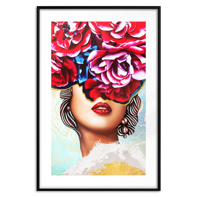 Wall Poster Sweet Lips - abstract portrait of woman with flowers on light background 127870 additionalImage 19