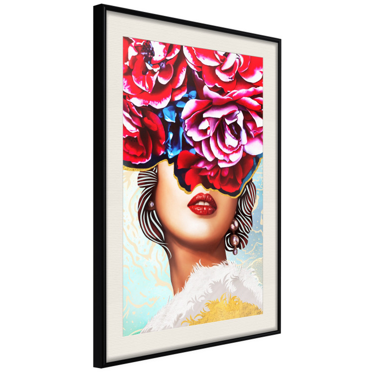 Wall Poster Sweet Lips - abstract portrait of woman with flowers on light background 127870 additionalImage 2