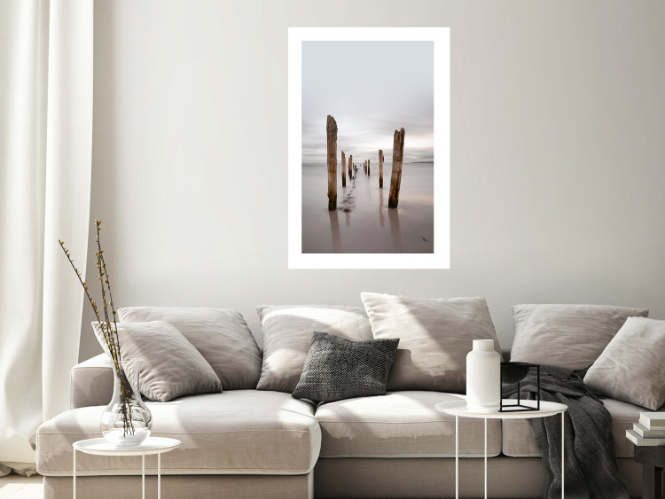 Wall Poster Illusory Calm - seascape with wooden posts against the sky 130270 additionalImage 3