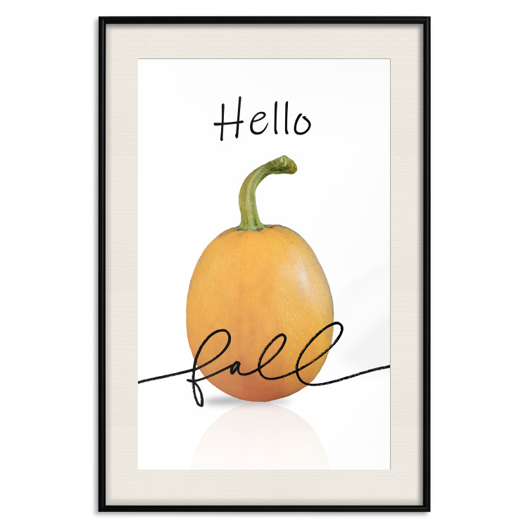 Poster Hello Fall - orange pumpkin and English text on a white background 131770 additionalImage 19