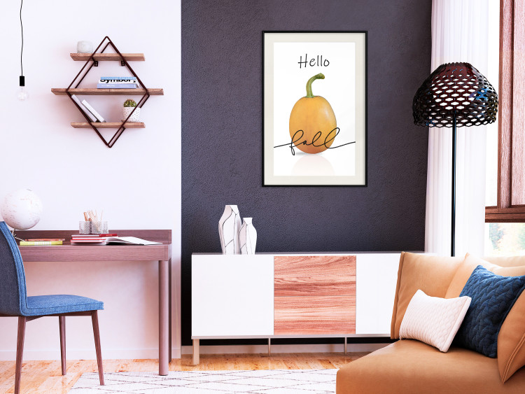 Poster Hello Fall - orange pumpkin and English text on a white background 131770 additionalImage 24