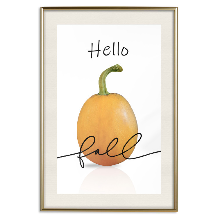 Poster Hello Fall - orange pumpkin and English text on a white background 131770 additionalImage 20