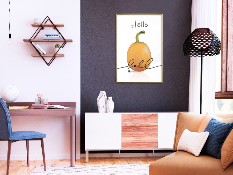 Poster Hello Fall - orange pumpkin and English text on a white background 131770 additionalImage 9
