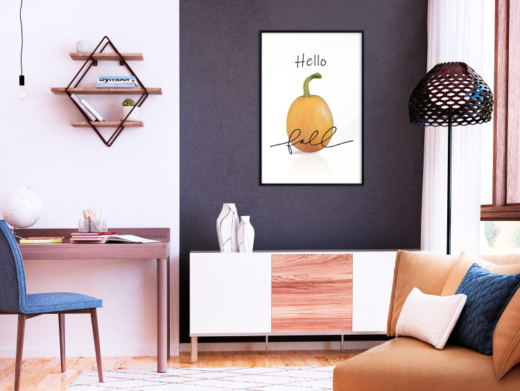 Poster Hello Fall - orange pumpkin and English text on a white background 131770 additionalImage 18