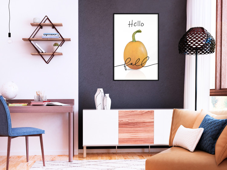 Poster Hello Fall - orange pumpkin and English text on a white background 131770 additionalImage 10