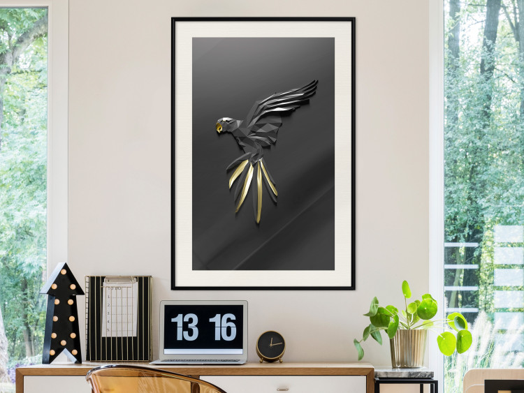 Poster Black Parrot - abstract figure resembling a bird with golden details 132270 additionalImage 24