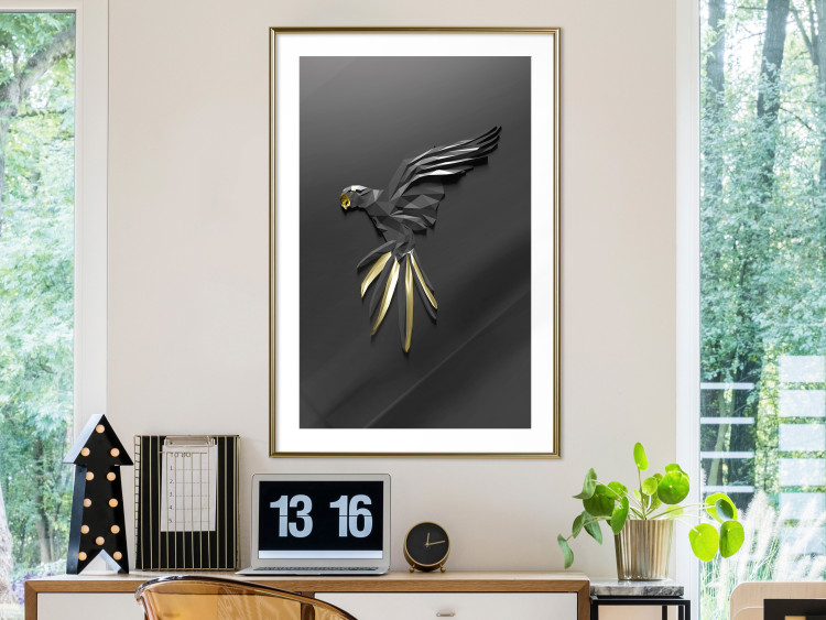 Poster Black Parrot - abstract figure resembling a bird with golden details 132270 additionalImage 15