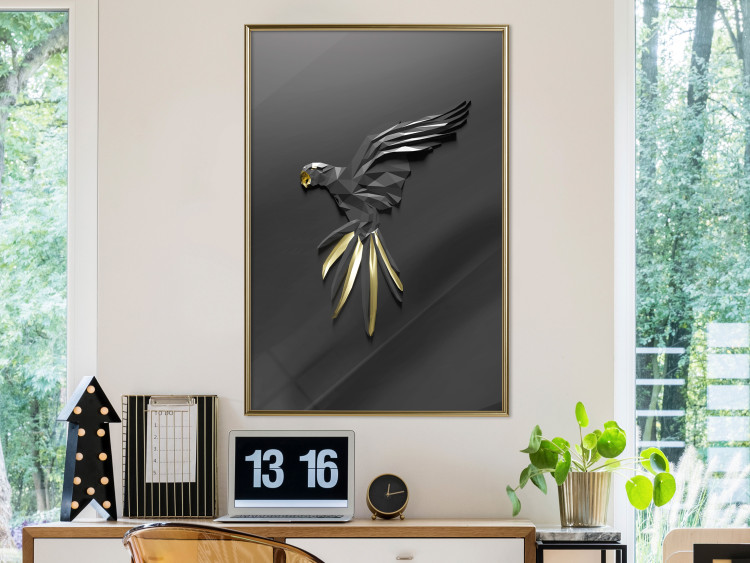 Poster Black Parrot - abstract figure resembling a bird with golden details 132270 additionalImage 7