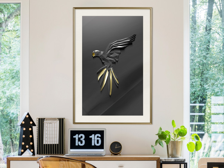 Poster Black Parrot - abstract figure resembling a bird with golden details 132270 additionalImage 22