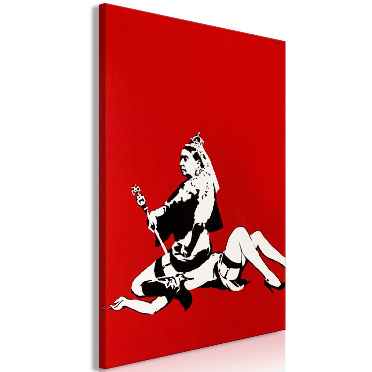 Canvas Print Banksy's Queen - street art style graphic on red background 132470 additionalImage 2