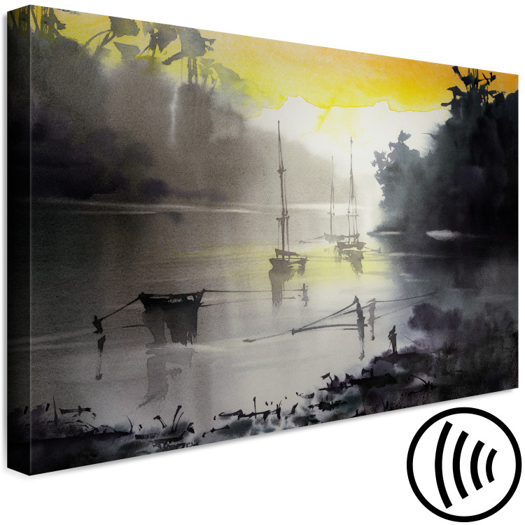 Canvas Print Silent Bay - Black and White Marine theme with a yellow accent 134670 additionalImage 6