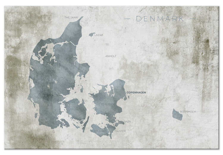 Canvas Blue Denmark - Contour Map of the Nordic State on a Gray Background 135170
