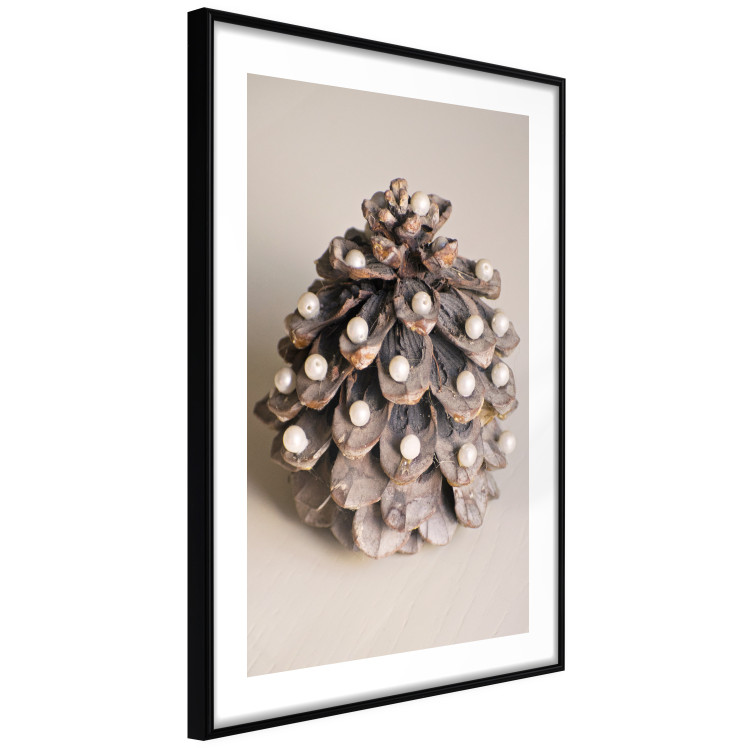Poster Christmas Decoration - cone decorated with white balls on a light background 137970 additionalImage 22