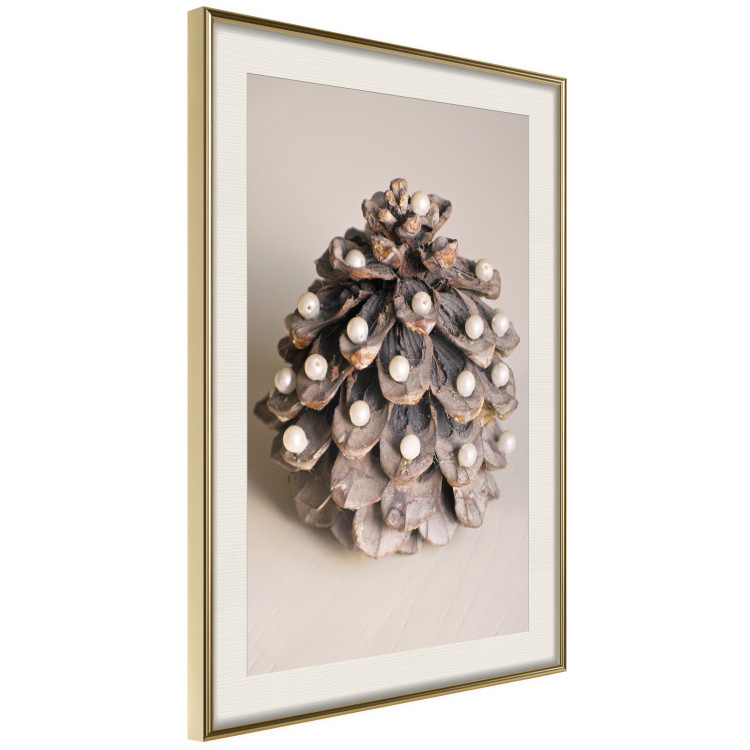 Poster Christmas Decoration - cone decorated with white balls on a light background 137970 additionalImage 18