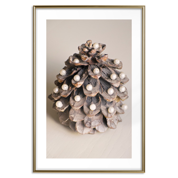 Poster Christmas Decoration - cone decorated with white balls on a light background 137970 additionalImage 4