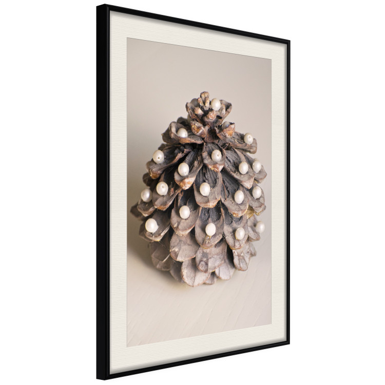 Poster Christmas Decoration - cone decorated with white balls on a light background 137970 additionalImage 20