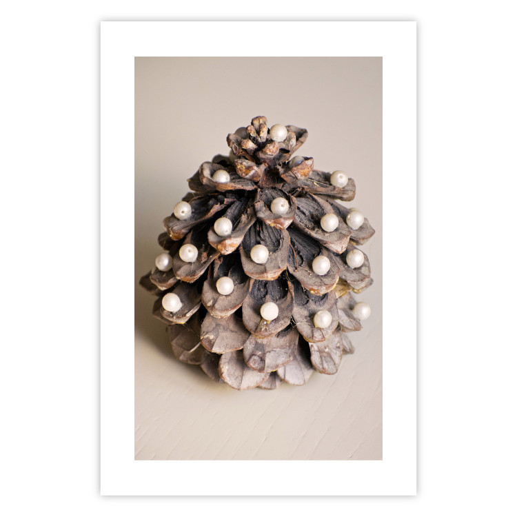 Poster Christmas Decoration - cone decorated with white balls on a light background 137970 additionalImage 5