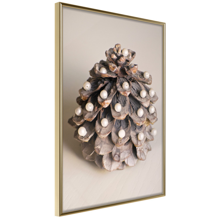 Poster Christmas Decoration - cone decorated with white balls on a light background 137970 additionalImage 23