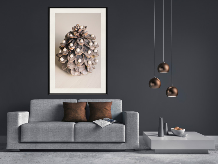 Poster Christmas Decoration - cone decorated with white balls on a light background 137970 additionalImage 11