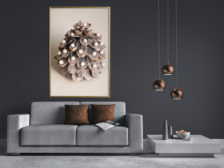 Poster Christmas Decoration - cone decorated with white balls on a light background 137970 additionalImage 15