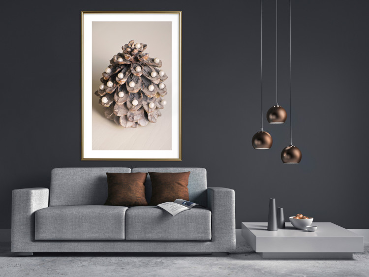 Poster Christmas Decoration - cone decorated with white balls on a light background 137970 additionalImage 8