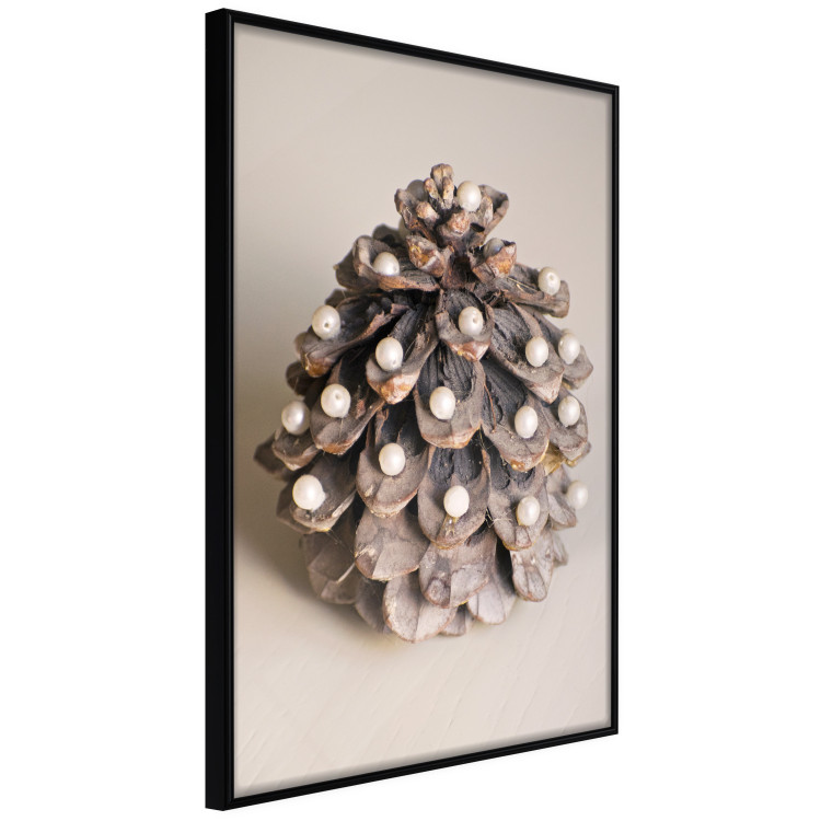 Poster Christmas Decoration - cone decorated with white balls on a light background 137970 additionalImage 17